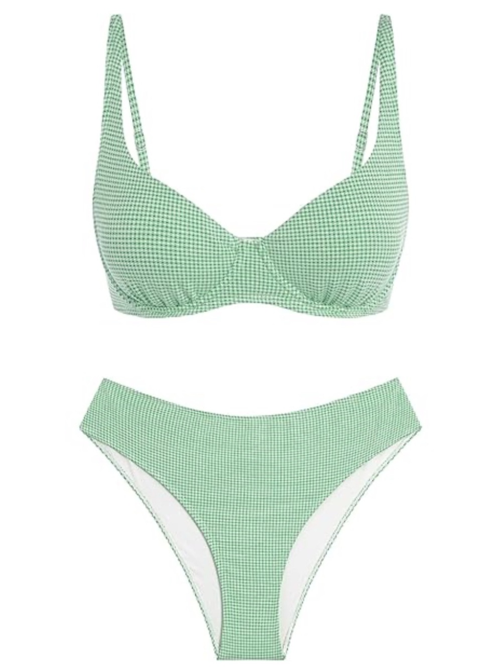 Zaful Green Gingham Underwire Two-Piece Bikini